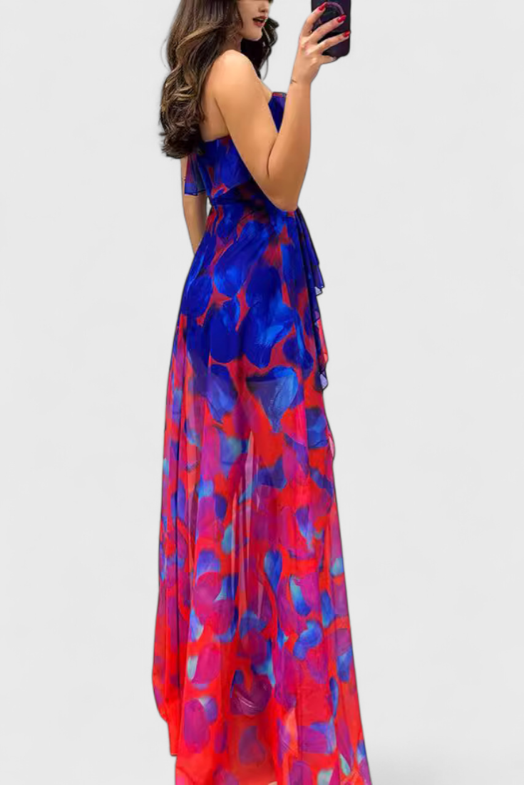 Zrinika Maxi Rochie fără Mâneci cu Volane și Deschidere Gradient