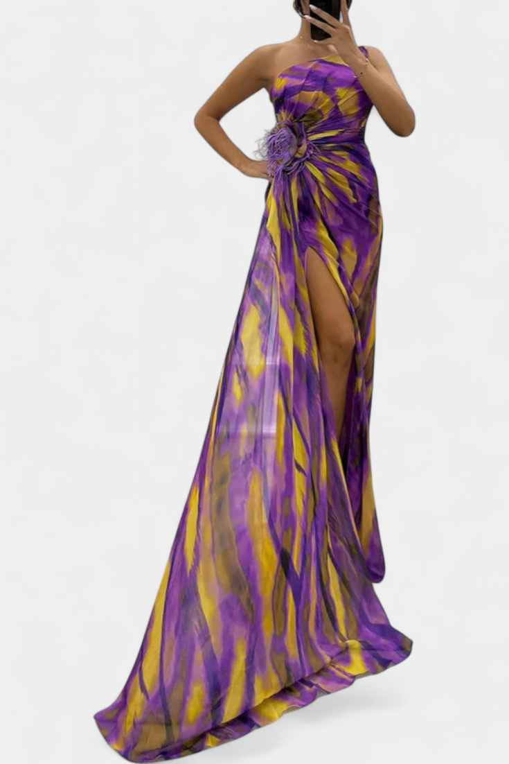 Rochie Maxi Asimetrică Blanka cu Model Vibrant