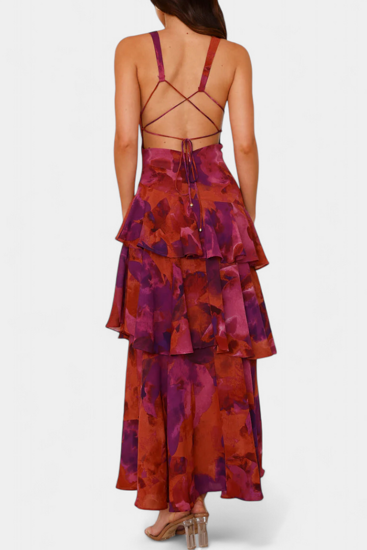 Valentina - Rochie din Șifon cu Decolteu în V și Mâneci Puff