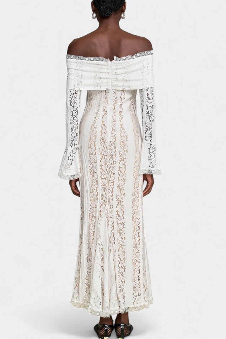 Rochie maxi "Josipa" cu umeri descoperiți din dantelă