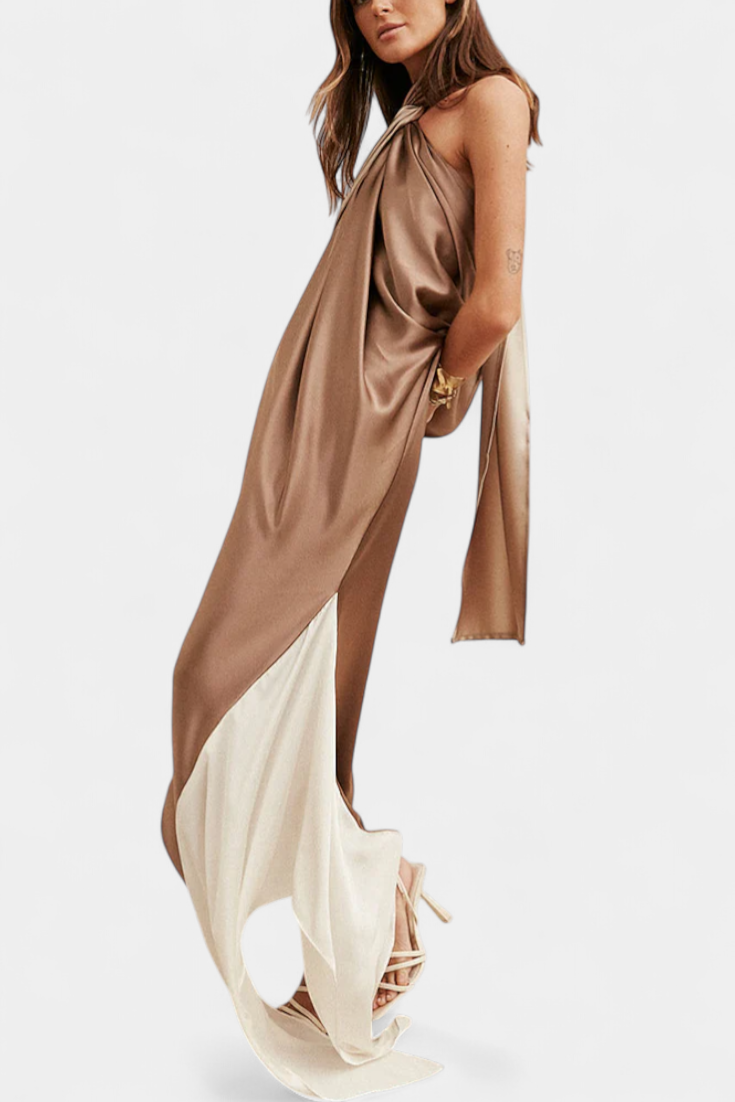 Rochie Maxi Petra cu Decolteu Asimetric și Spate Decoperit