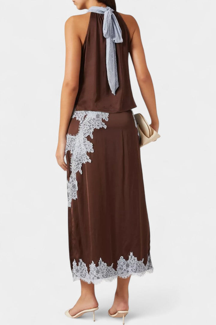 Compleu Top și Fustă Dragiyca cu Pânze de Dantelă Contrastante