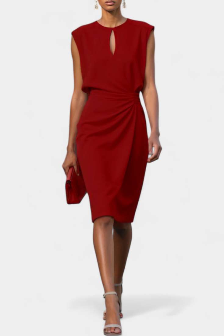 Rochie Masha Midi cu Mâneci Lung și Decolteu Rotund