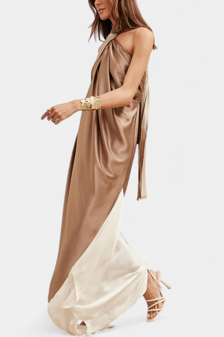 Rochie Maxi Petra cu Decolteu Asimetric și Spate Decoperit