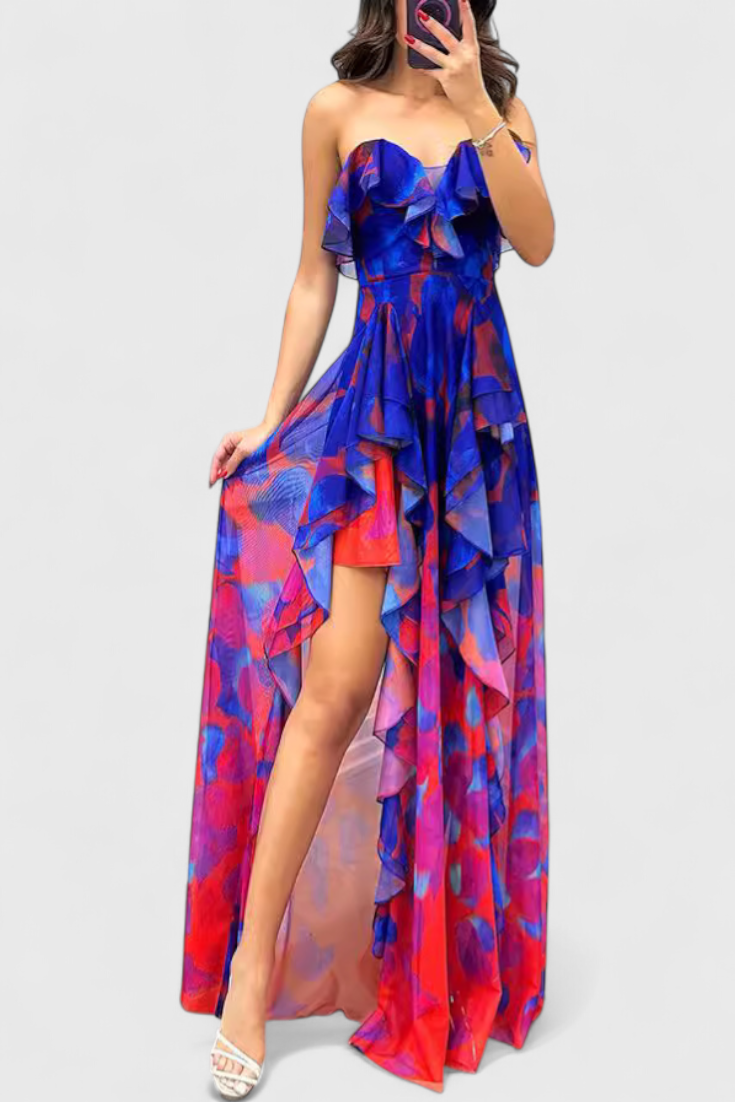 Zrinika Maxi Rochie fără Mâneci cu Volane și Deschidere Gradient