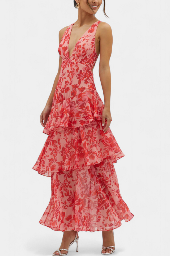 Valentina - Rochie din Șifon cu Decolteu în V și Mâneci Puff