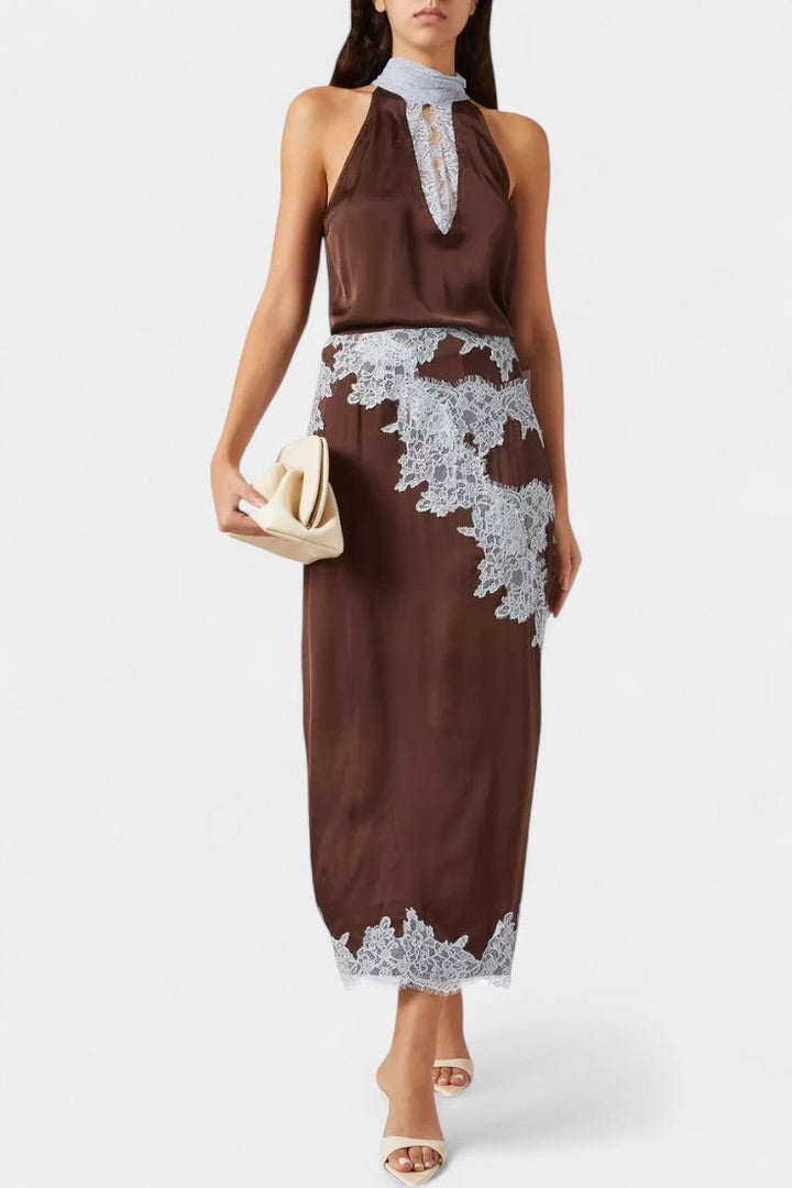 Compleu Top și Fustă Dragiyca cu Pânze de Dantelă Contrastante