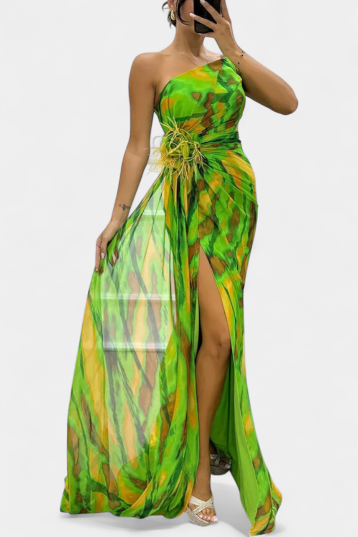 Rochie Maxi Asimetrică Blanka cu Model Vibrant
