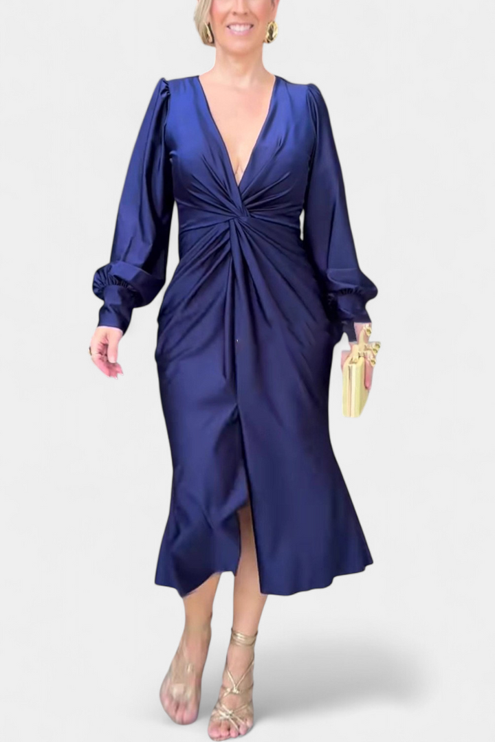 Rochie Lungă cu Mâneci Lungi și Decolteu în V