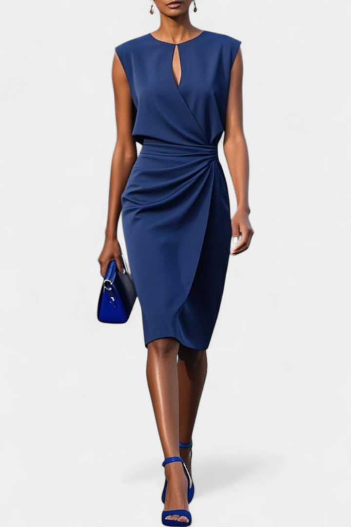 Rochie Masha Midi cu Mâneci Lung și Decolteu Rotund