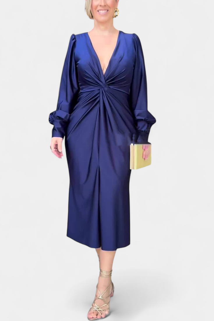 Rochie Lungă cu Mâneci Lungi și Decolteu în V