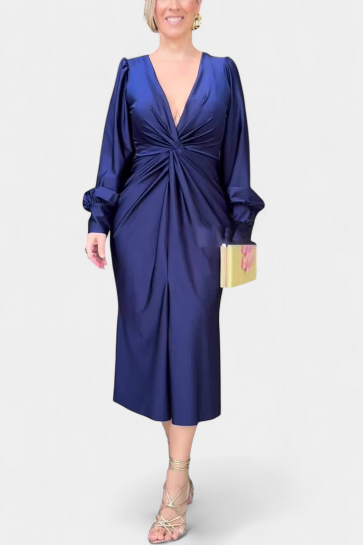 Rochie Lungă cu Mâneci Lungi și Decolteu în V