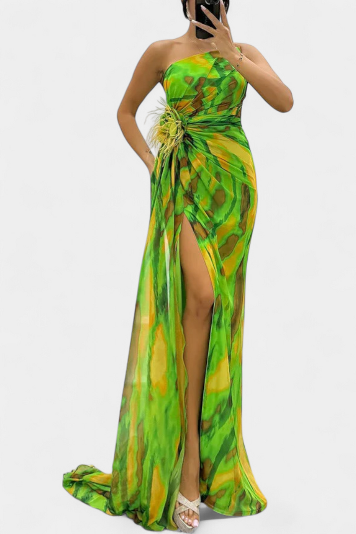 Rochie Maxi Asimetrică Blanka cu Model Vibrant