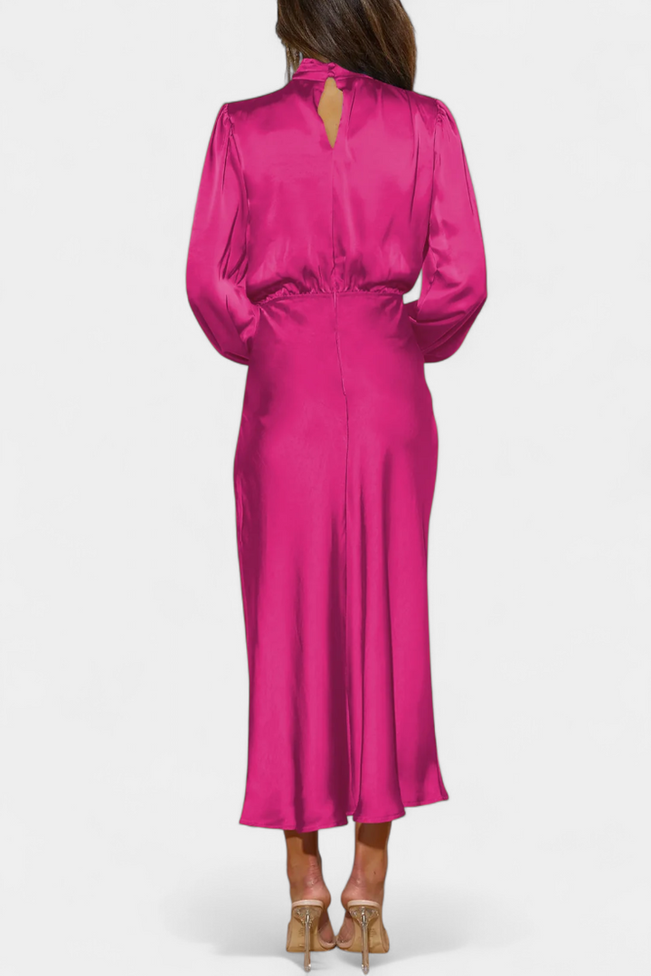 Rochie Maxi Maria cu Guler Înalt și Detalii Colorate