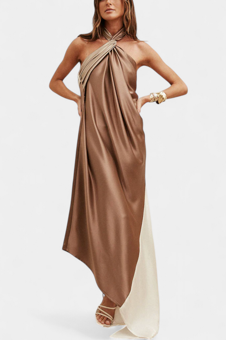 Rochie Maxi Petra cu Decolteu Asimetric și Spate Decoperit