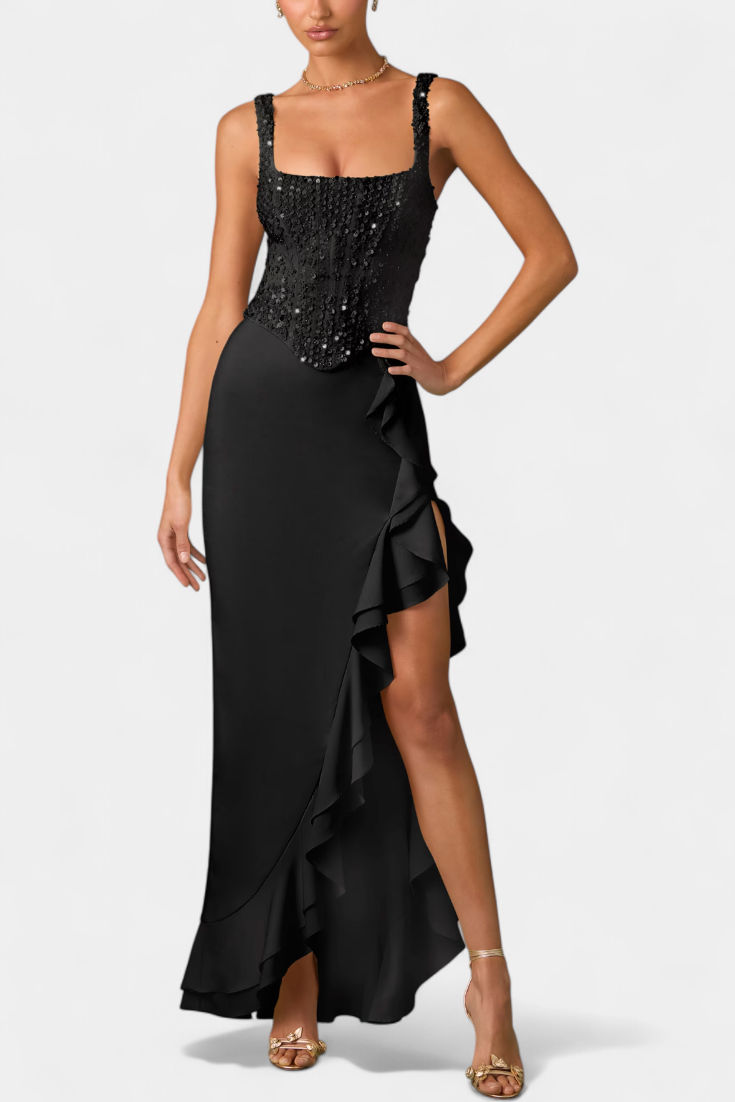 Rochie Midi Filipa cu Corset și Volane Asimetrice