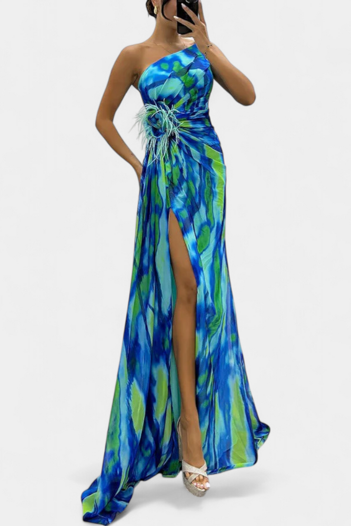 Rochie Maxi Asimetrică Blanka cu Model Vibrant