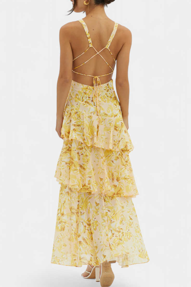 Valentina - Rochie din Șifon cu Decolteu în V și Mâneci Puff