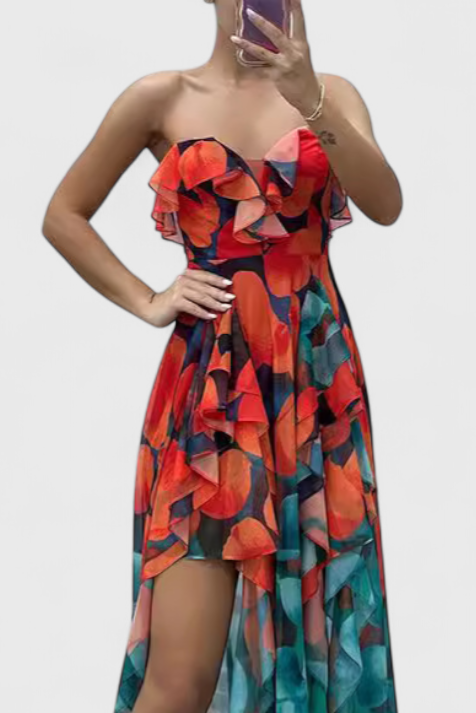 Zrinika Maxi Rochie fără Mâneci cu Volane și Deschidere Gradient