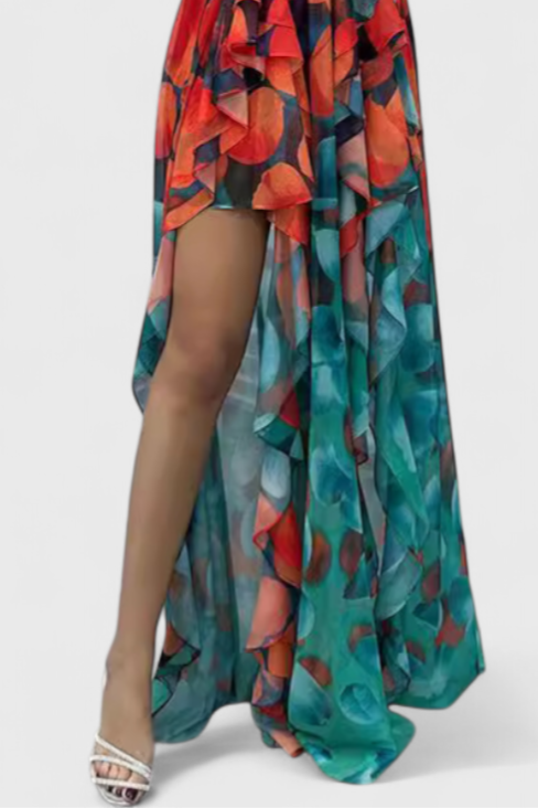 Zrinika Maxi Rochie fără Mâneci cu Volane și Deschidere Gradient