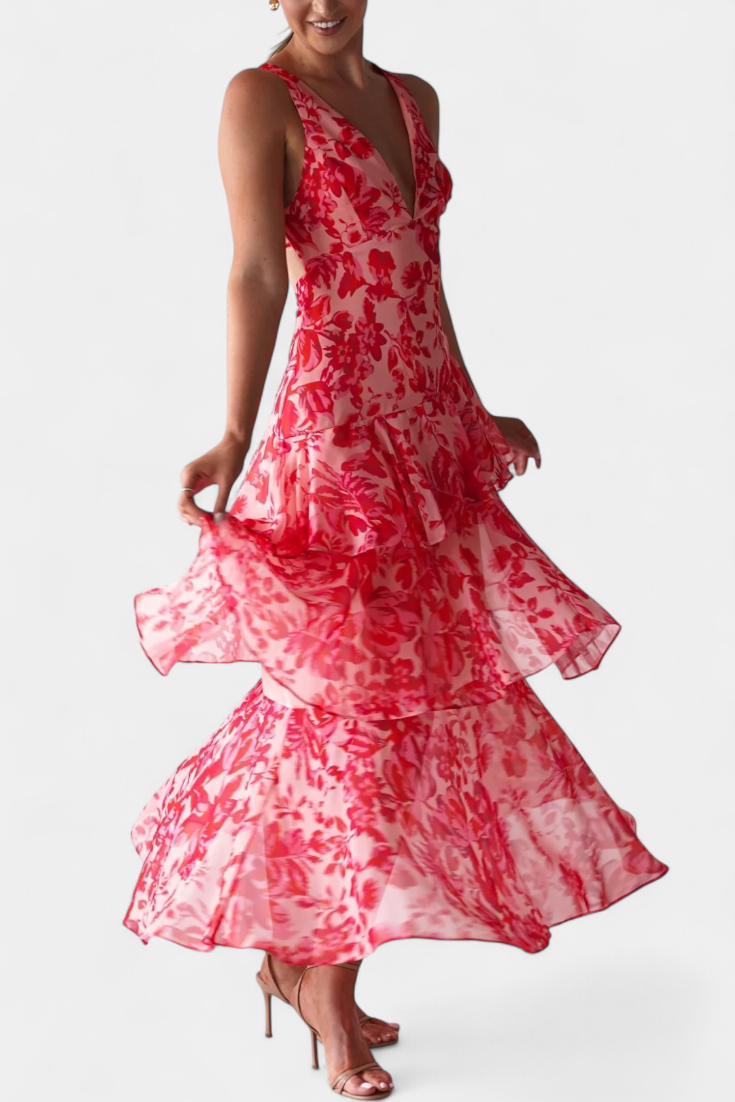 Valentina - Rochie din Șifon cu Decolteu în V și Mâneci Puff