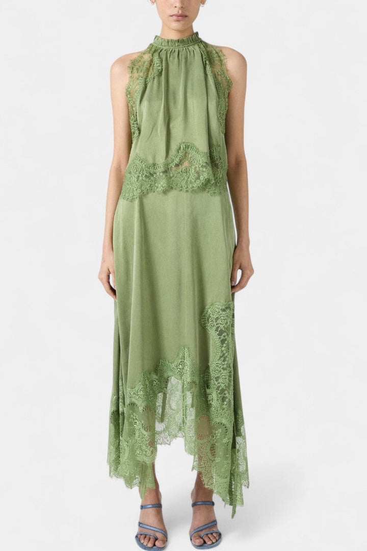 Fustă Midi cu Detalii din Dantelă și Tiv Asimetric