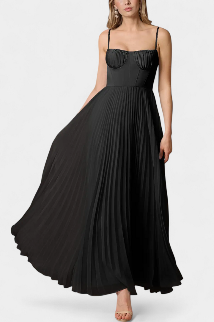 Nives - Rochie plisată din chiffon cu decolteu în formă de inimă și corset structurat