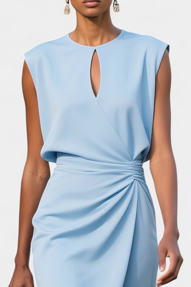 Rochie Masha Midi cu Mâneci Lung și Decolteu Rotund