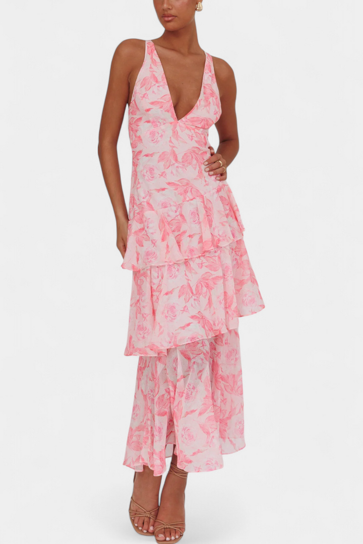 Valentina - Rochie din Șifon cu Decolteu în V și Mâneci Puff