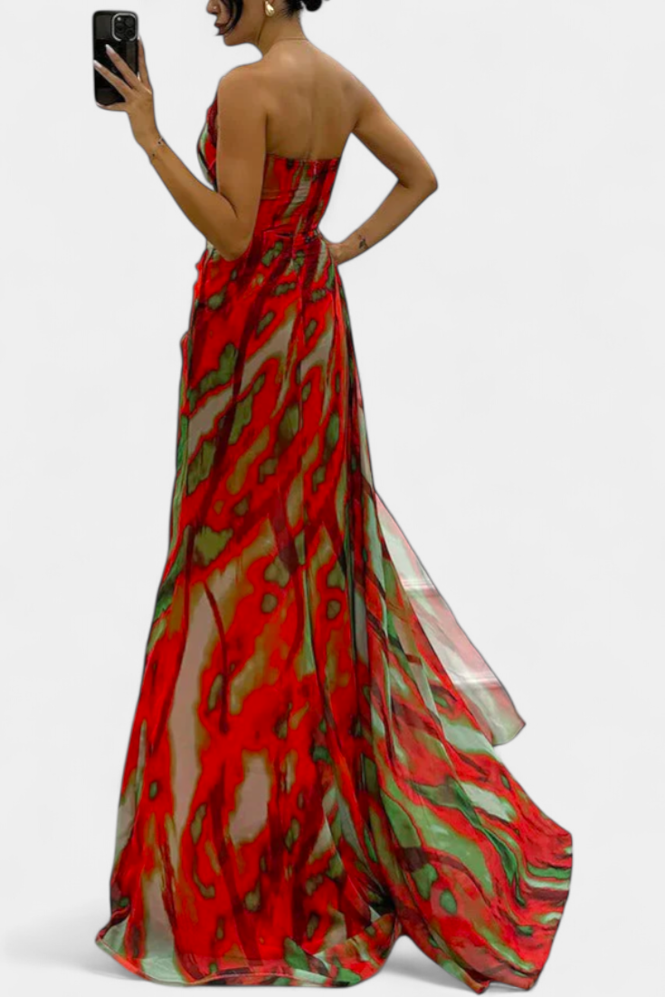 Rochie Maxi Asimetrică Blanka cu Model Vibrant