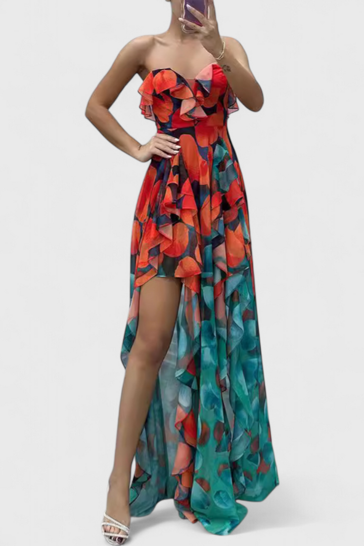 Zrinika Maxi Rochie fără Mâneci cu Volane și Deschidere Gradient