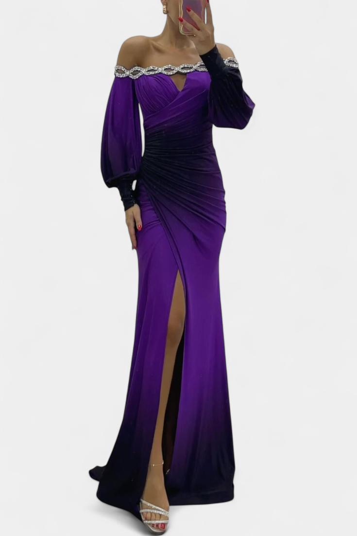 Rochie Maxi Silviana Ombre cu Umeri Decupați