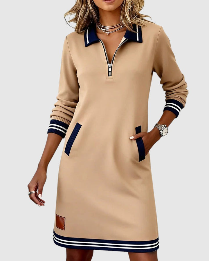 Darina – Rochie Sport cu Fermuar și Guler Polo