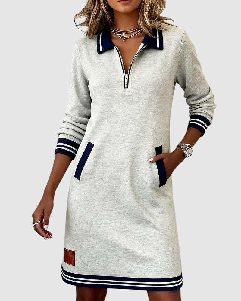 Darina – Rochie Sport cu Fermuar și Guler Polo