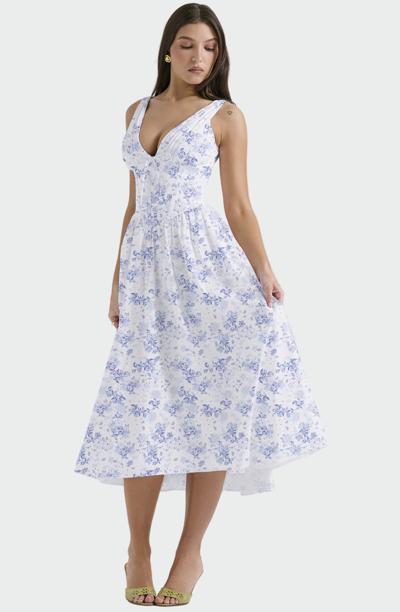 Rochie Midi Romantică Flori